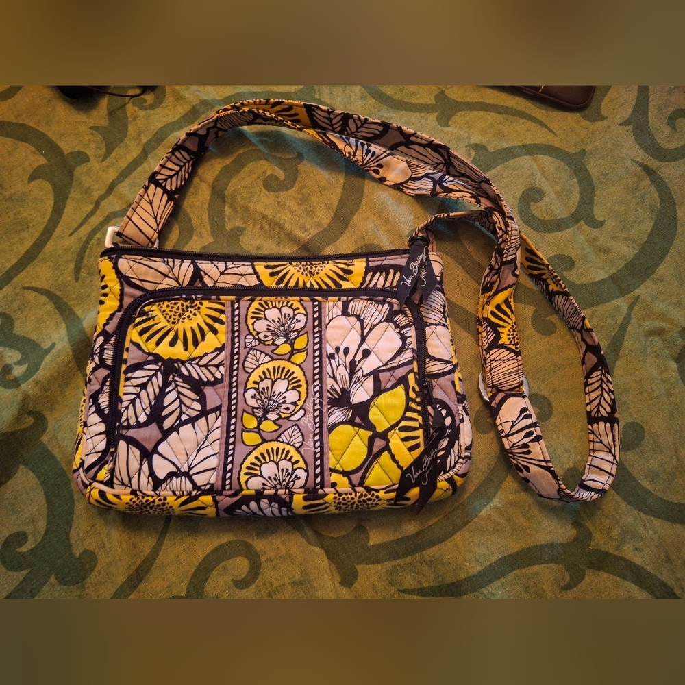 Vera Bradley Yellow and Black Crossbody Bag with Quilted Design
